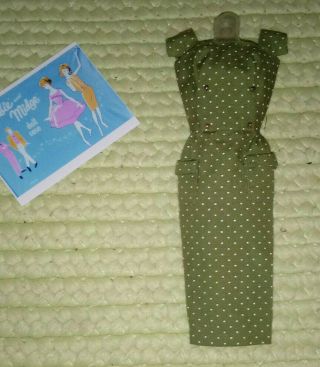 Barbie Vintage Olive Green Polka Dot Sheath Dress 1962 Fashion Pak