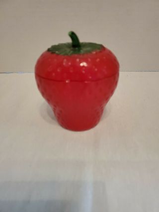 Vintage 1940 Hazel Atlas Red & Green Painted Milk Glass Strawberry Jam/jelly Jar