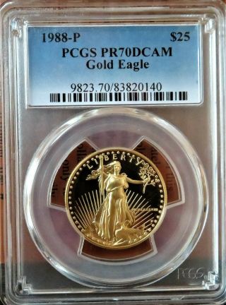 1988 - P Gold Eagle $25 1/2oz.  Fine Gold Pcgs Pr70dcam
