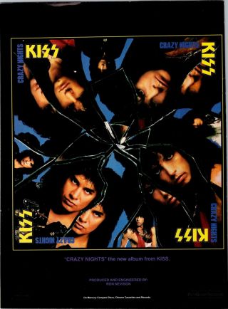 1987 Vintage 8x11 Album Promo Print Ad For Kiss Crazy Nights Or The Band Helix