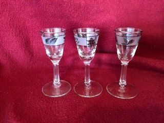 3 Vintage Libbey Silver Leaf One Oz Footed Cordials Set Of Three 4 - 1/4 " Tall