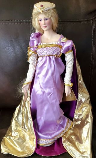 Franklin Rapunzel Porcelain Heirloom Doll With Foot Cast Emotional Support