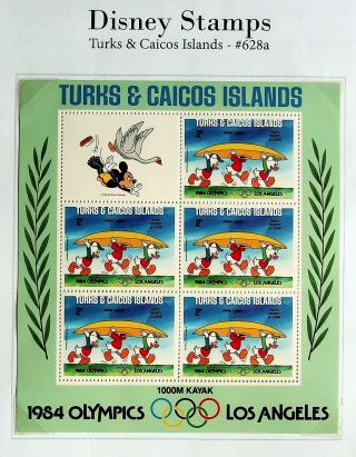 Turks & Caicos Islands 1984 Olympics La Usa: Kayak Disney Cartoon 5v Mnh Sheet