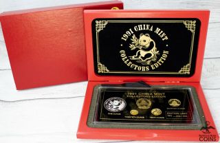 1991 China Panda.  999 Gold &.  999 Silver 4 - Coins Proof Set W/box (rare)