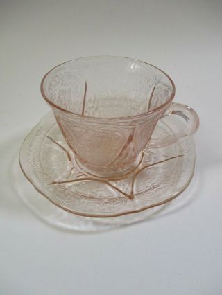 Vintage Hazel Atlas Glass Co.  Royal Lace Pink Depression Cup And Saucer Set