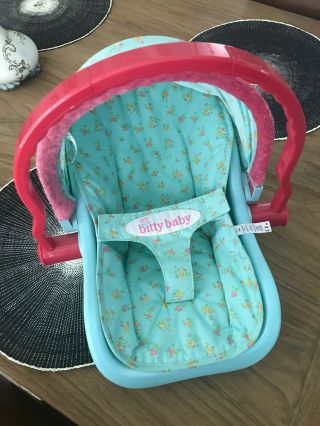 American Girl Bitty Baby Car Doll Seat Baby Carrier Retired Green Pink Handle