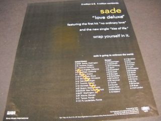 Sade Love Deluxe Feb.  23 - June 3,  1993 Tour Dates Promo Poster Ad