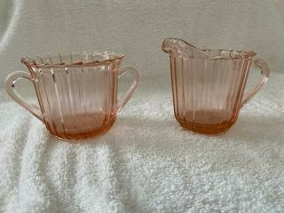 Vintage Pink Depression Glass Creamer And Sugar Set