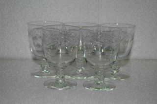 Set Of 5 Fostoria Holly Etched Clear Glass 3.  75 " Oyster/fruit Cocktail Goblets