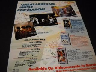 Rush Thompson Twins And Pointer Sisters Rare 1986 Promo Poster Ad For Videos