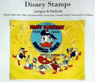 Antigua & Barbuda 1984 Disney Cartoons 50th Anni Donald Duck Christmas Mnh Sheet