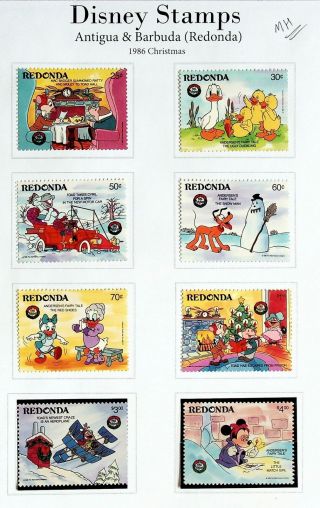 Antigua & Barbuda Redonda 1989 Christmas Disney Cartoon Characters 8v Mh Stamps