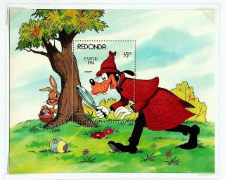 Antigua & Barbuda Redonda 1984 Easter Goofy Disney Cartoon $5 Mnh Sheet