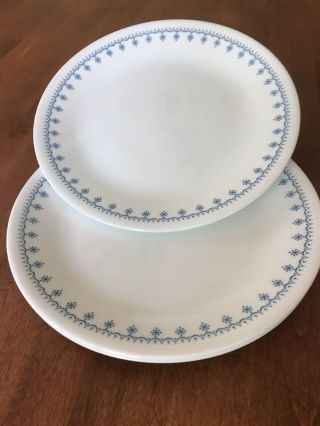 Set Of 5 Vintage Corelle Snowflake Blue Garland Luncheon Plates 8 1/2  Great "