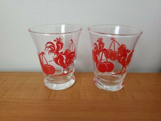 Set Of 2 Vintage Libby Red Rooster And Cherry Juice Glasses