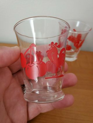 Set of 2 Vintage Libby Red Rooster and Cherry Juice Glasses 2