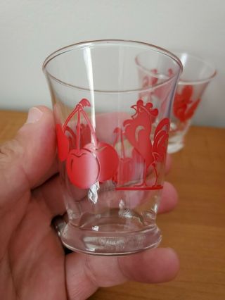 Set of 2 Vintage Libby Red Rooster and Cherry Juice Glasses 3