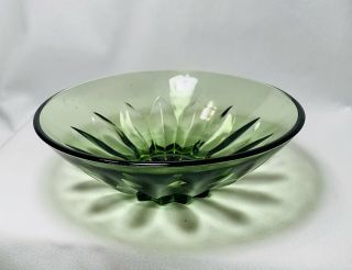 Vintage Mcm 1960’s Green Sunflower Glass Salad Bowl Trinket / Candy Dish