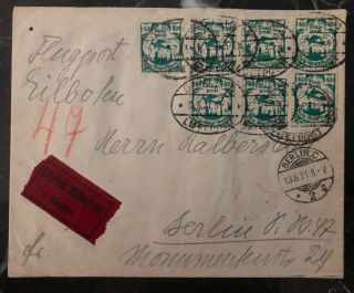 1921 City Of Danzig Early Airmail Cover To Berlin Germany Stamp Sc C10