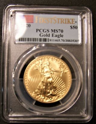 2020 $50 American Gold Eagle 1 Oz.  Pcgs Ms70 First Strike Stunning