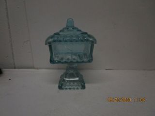 Vintage Jeannette Ice Blue Depression Glass Wedding Box Compote Footed Pedestal