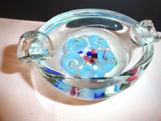 St Clair Controlled Bubble Glass Ashtray Paperweight Blue/assorted
