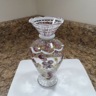 Tracy Porter Hand Painted Vase With Purple Grapes And Flowers