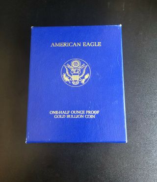 ONE - HALF OUNCE $25 GOLD EAGLE COIN PROOF 1992 P with Box/Papers 3