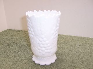 Imperial Glass,  Milk Glass Vase,  With Grape Design 6 " Tall
