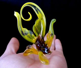 Murano Italy Style 3.  25 " Yellow Art Glass Aquarium Figurine Goldfish Fish K2