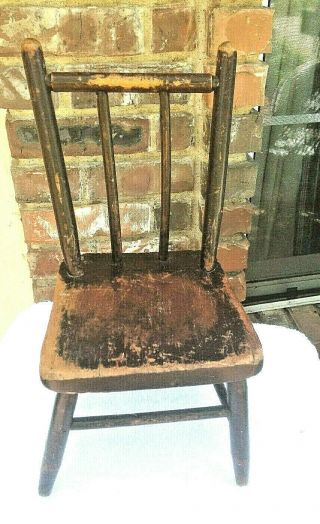 Vintage Toy Doll/teddy Bear Size Spindle Back Wood Chair W/original Brown Paint