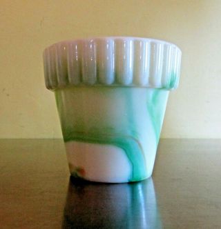 Vintage Akro Agate Pot Planter Green Ribbed 2 3/8 " Usa Marble Slag Glass Mini