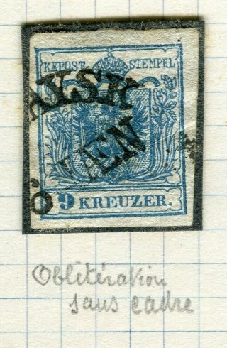 Austria; 1850 Early Classic Imperf Issue Fine 9k.  Scarce Postmark