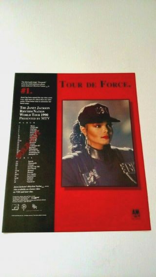 Janet Jackson " Tour De Force " 1990 Rare Print Promo Poster Ad
