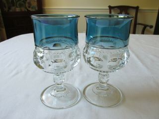 (2) Vintage 1960s Indiana Colony Glass Blue Crown Flash Water Goblets 5 3/4 "