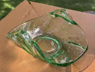 1930s A.  H.  Heisey Moongleam Green Crystal Twist Pattern Handled Tray