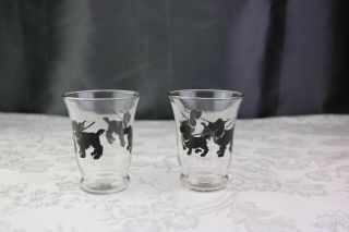 Vintage Libbey Juice Glasses Black Dog Show Set Of 2 Shot Glass Cocktail Animal
