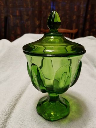 Green Depression Glass Candy Jar With Lid.