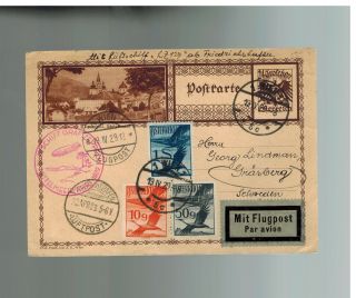 1929 Vienna Austria Graf Zeppelin Postcard Cover Mediterranean Flight To Sweden