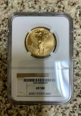 1999 1/2 Oz.  American Gold Eagle $25 - Ngc - Ms69 Coin