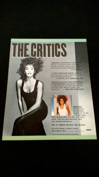 Whitney Houston 1 Album All Over The World Rare Print Promo Poster Ad