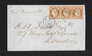 French China Shanghai To Uk Strip Of 3 On Cover 1876