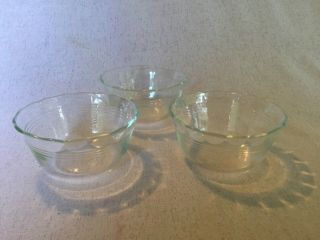 Three (3) Vintage Pyrex 6 Oz 463 Clear Glass Custard Cups 3 Ring Scallop Edges