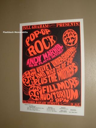 1966 Fillmore Handbill Postcard Bg 8 Andy Warhol Zappa Velvet Underground & Nico