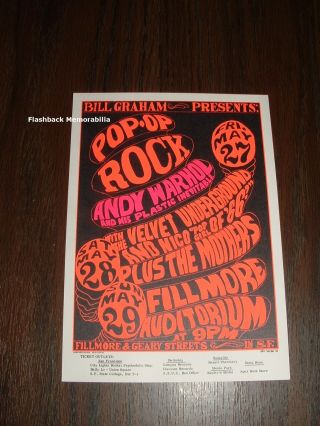 1966 FILLMORE HANDBILL Postcard BG 8 ANDY WARHOL Zappa VELVET UNDERGROUND & NICO 2