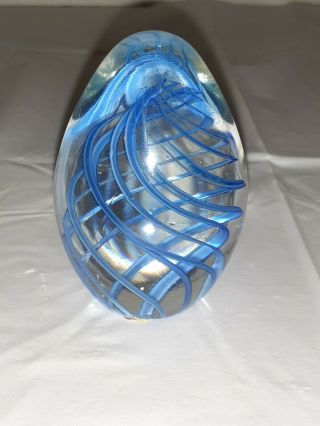 Swirled Glass Egg Clear And Blue 3 Inch