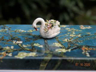 One Of A Kind Artisan Sculpted Miniature Swan With Flowers By Olga Proshina