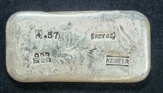 Rare Keiffer Poured Silver Bar Under 5 Oz At 4.  87 Oz.  999 Fine Silver Vintage
