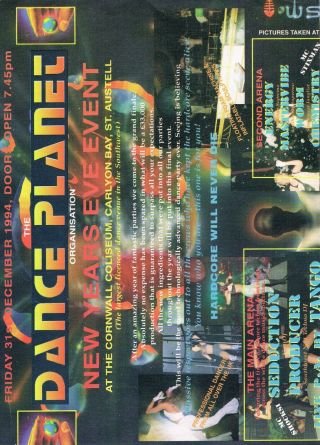 DANCE PLANET Rave Flyer Flyers A3 poster 31/12/94 Cornwall Coliseum Cornwall PEZ 3