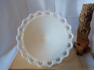 1 Vintage Footed Pedestal White Milk Glass Lace Edge Candy Fruit Dish Bowl 11 "